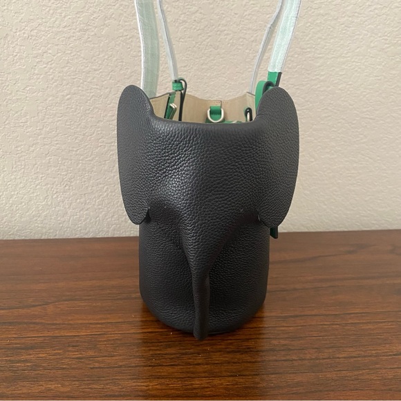 Cute Black Green Elephant Colorblock Basket Tote w/ Crossbody Strap Contrast S14 - Picture 3 of 16